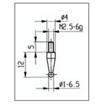 Tapintócsúcs mérőórához, gömb 1-6,5x12mm, M2,5 Asimeto 284-48