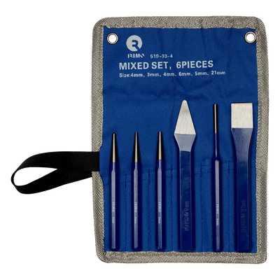 Véső készlet, vegyes 6 db-os, műanyag dobozban 150mm-es