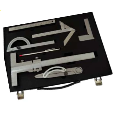 Mérőeszköz készlet, 7 részes (távolságmérő, szögmérő, stb.) fém kofferban MIB 01005016