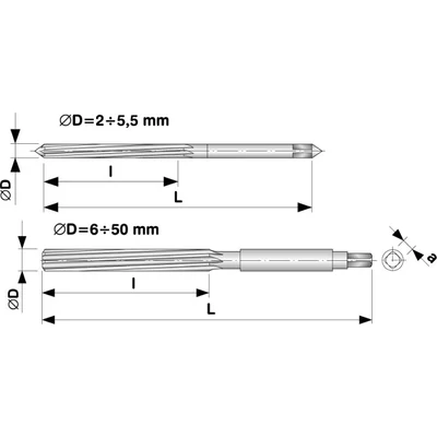 Hengeres szárú kézi dörzsár HSS "B form" 2 H7 50/25 221420: StimZet