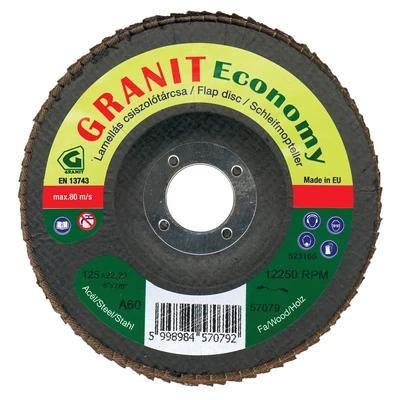 Lamellás csiszolótárcsa normálkorund (kúpos) GRANIT Economy 115x22,23 A80: GRANIT 57080