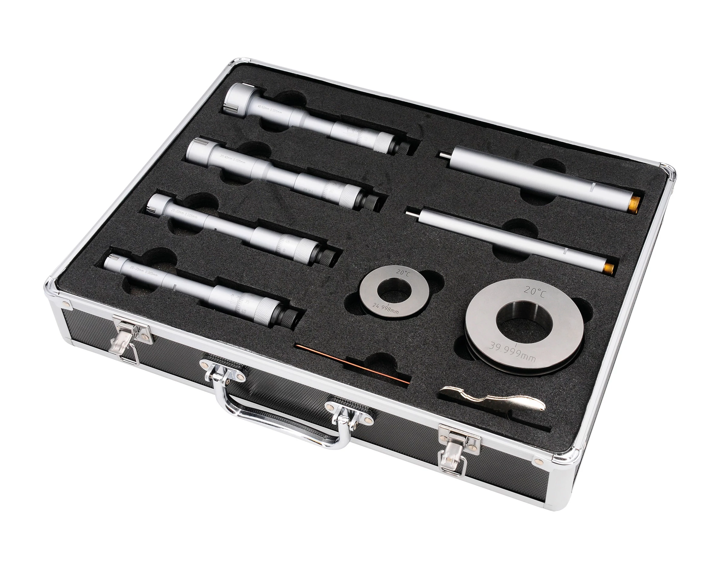 Hárompontos analóg furatmérő mikrométer készlet 20-50mm 4db 0.005mm ±0.004mm szárhossz 90mm Asimeto 209-65-8