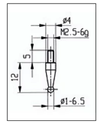 Tapintócsúcs mérőórához, gömb 1-6,5x12mm, M2,5 Asimeto 284-48