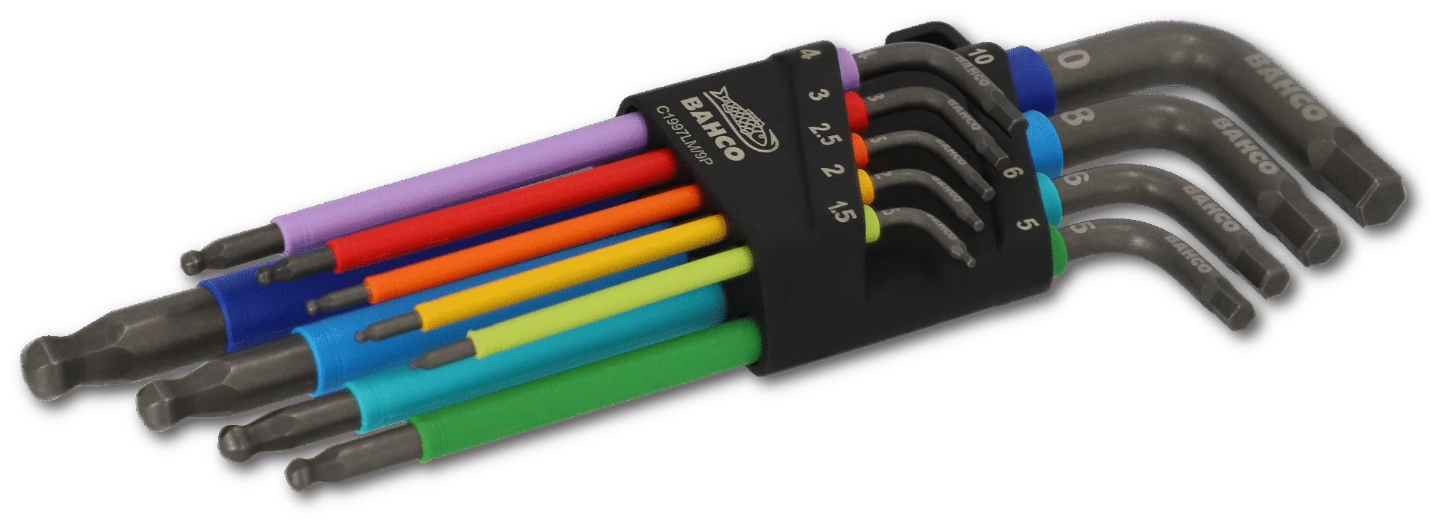 Metrikus hosszú gömbvégű színes hatlapú L-kulcs készlet, 9 db Bahco C1997LM/9P
