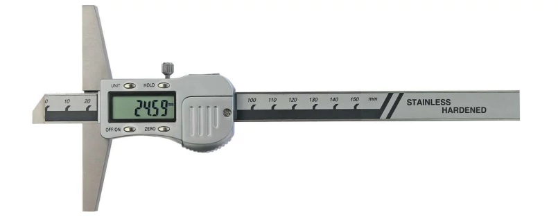 Digitális mélységmérő DIN862 200mm híd hossza 100mm. Fémházas, rozsdamentes. MIB 02026171