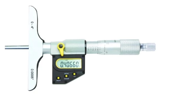 Digitális mélységmérő mikrométer 0-150mm ±.0,05mm, 63mm-es talp. 6db mérőrúd, IP65 Asimeto: 205-06-0