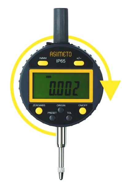Digitális mérőóra 0,001 270°-ban elforgatható IP65<br>Méretválasztás a 