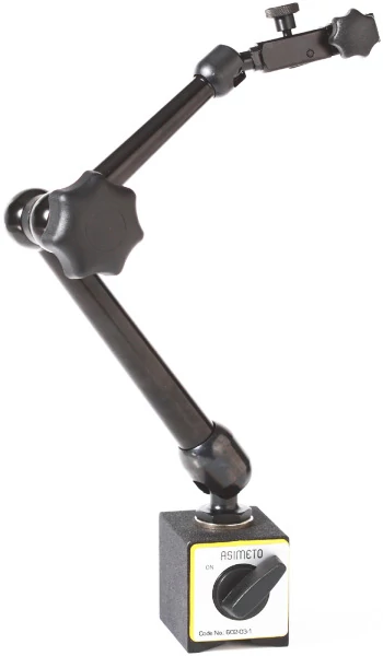 Mágneses mérőóra állvány talp mérete 36x30x35 mm magasság 195 mm / 150°/ 30 kg Asimeto: 602-01-1