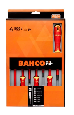 Csavarhúzó-készlet, BahcoFit, 7-részes, szigetelt, lapos + PZ Bahco: B220.017