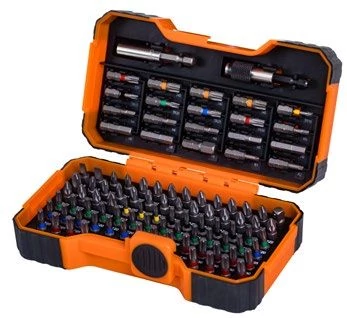 Bitkészlet 100 db-os lapos,PH,PZ,Hex, Robertson(négyszög) és színes bitek,TORX) Bahco59/S100BC