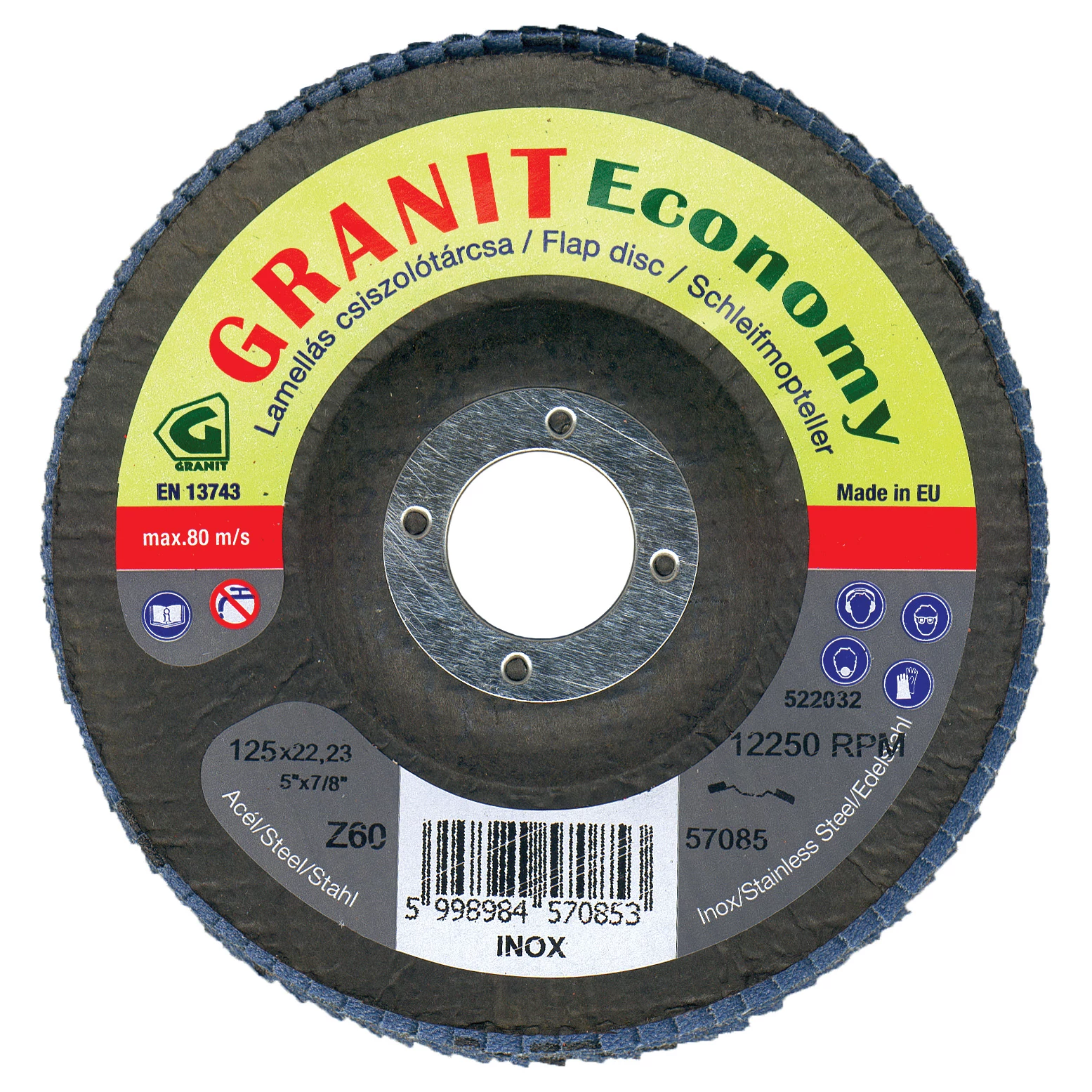 Lamellás csiszolótárcsa cirkon szemcsés (kúpos) GRANIT Economy 115x22,23 Z40: GRANIT 57082