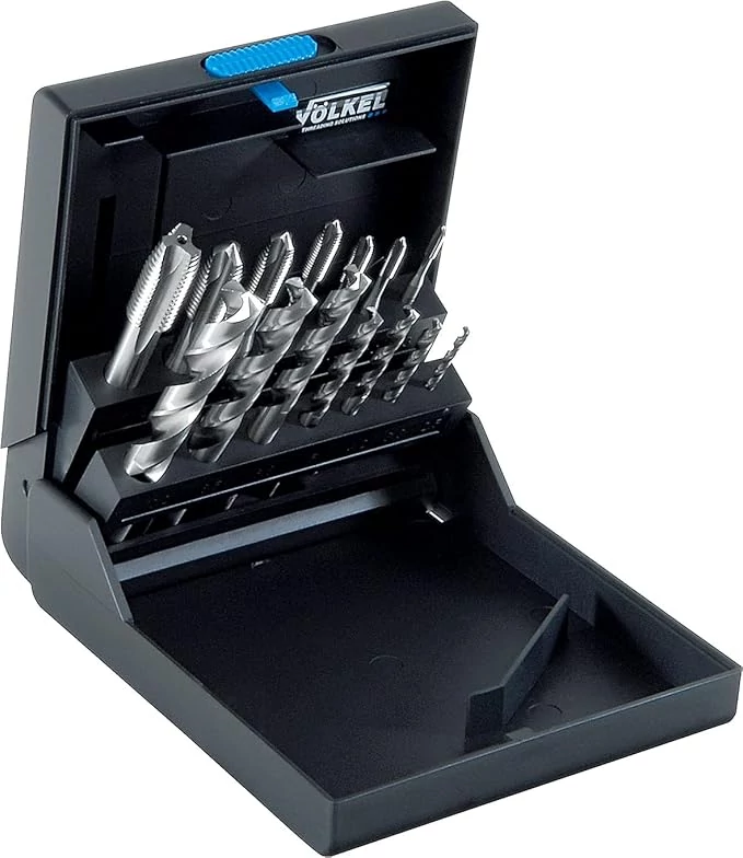 Gépi menetfúró készlet fúrókkal (14 részes)  M3-M12, terelő éllel, HSS-E  Völkel 47835